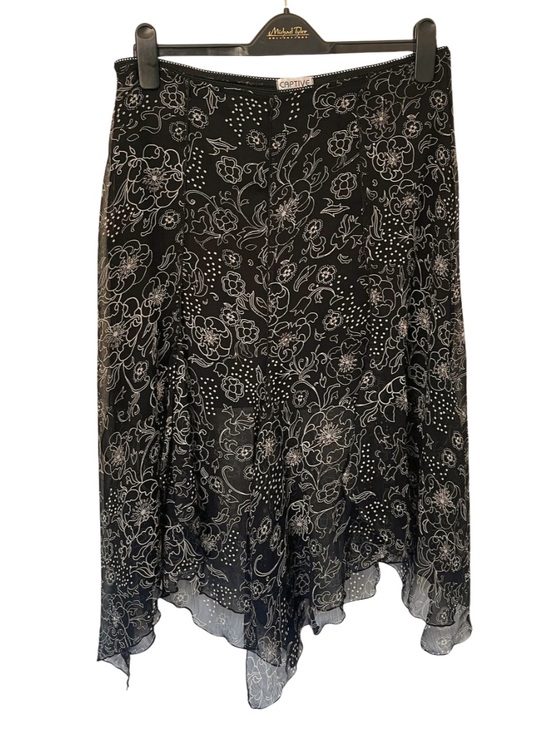 Vintage Dresses & Skirts - Y2K Sheer Handkerchief Hem Midi Skirt Black Floral Mesh Fairy Goth Boho